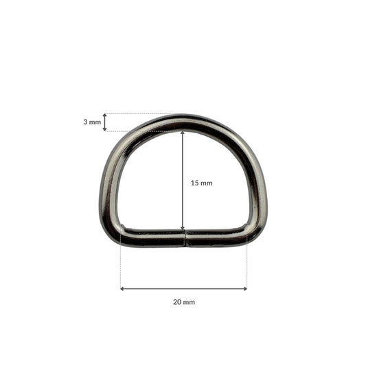 Metal D-ring - 20/15/3 mm nickel 1 pc.