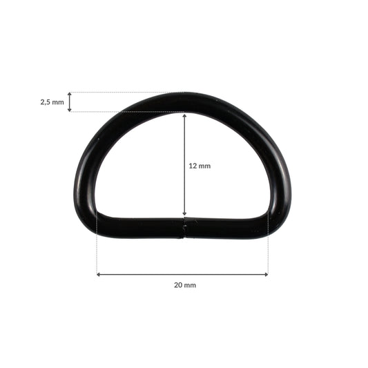 Metal D-ring - 20/12/2,5 mm matte black 1 pc.