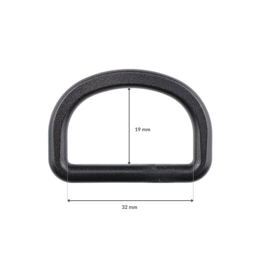 Plastic D-ring - 32/19 mm black 1 pc.