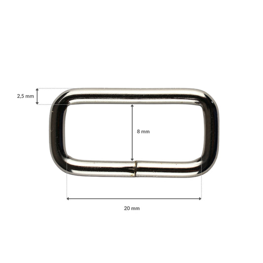 Metal D-ring - 20/8/2.5 mm nickel 1 pc.