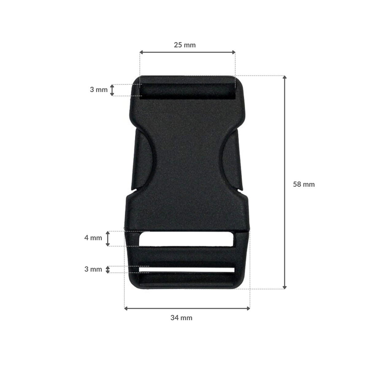 Plastic side release buckle - 25x60 mm black 1 pc.