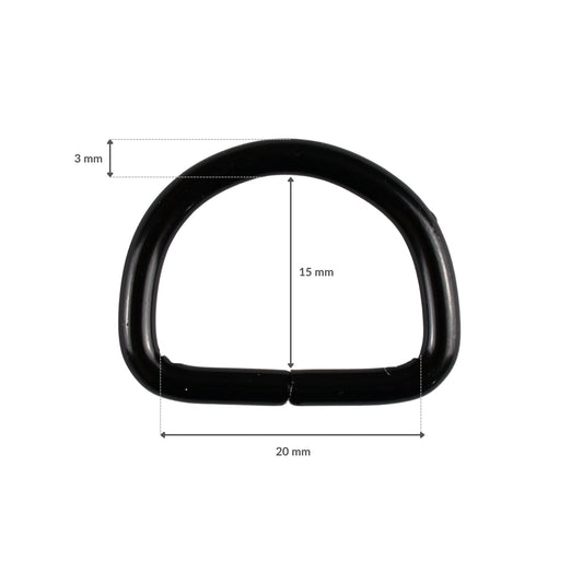 Metal D-ring - 20/15/3 mm matte black 1 pc.