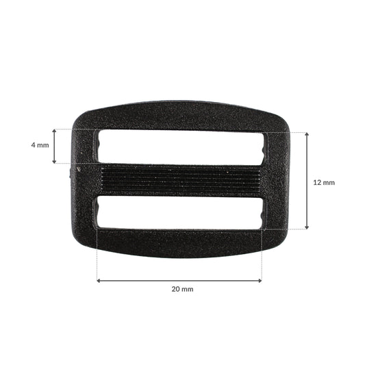 Plastic adjuster - 20/12 mm black 1 pc.