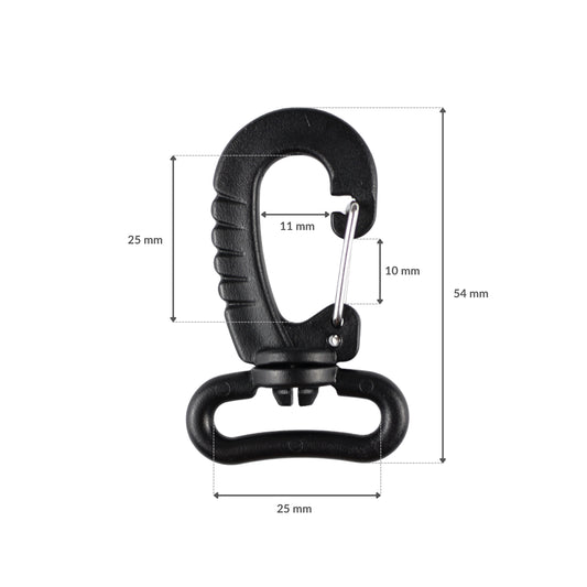Plastic swivel snap hook - 25 mm black, 1 pc.