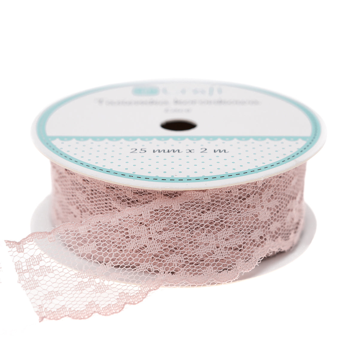 Krajková stužka DpCraft - 2,5 cm x 2m pudrově růžová